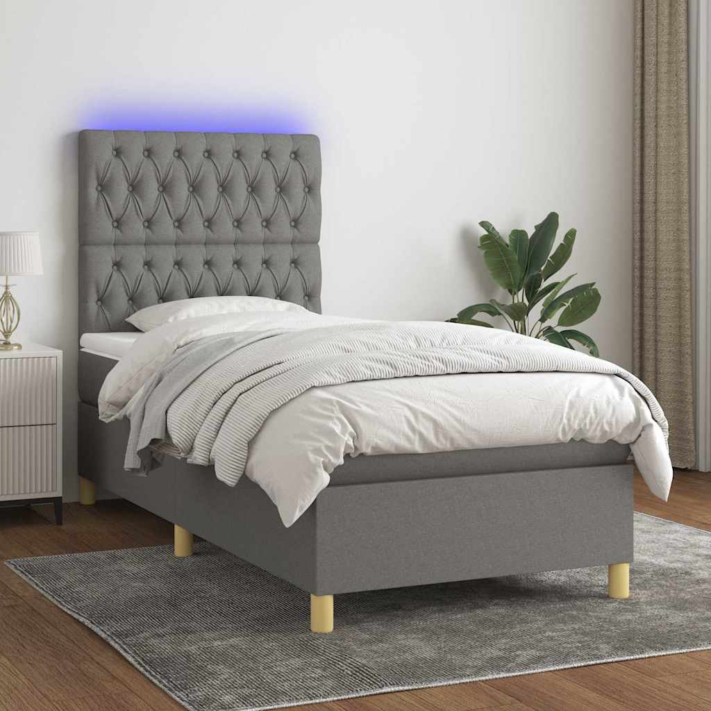 Boxspringbett mit Matratze & LED Dunkelgrau 90x190 cm Stoff