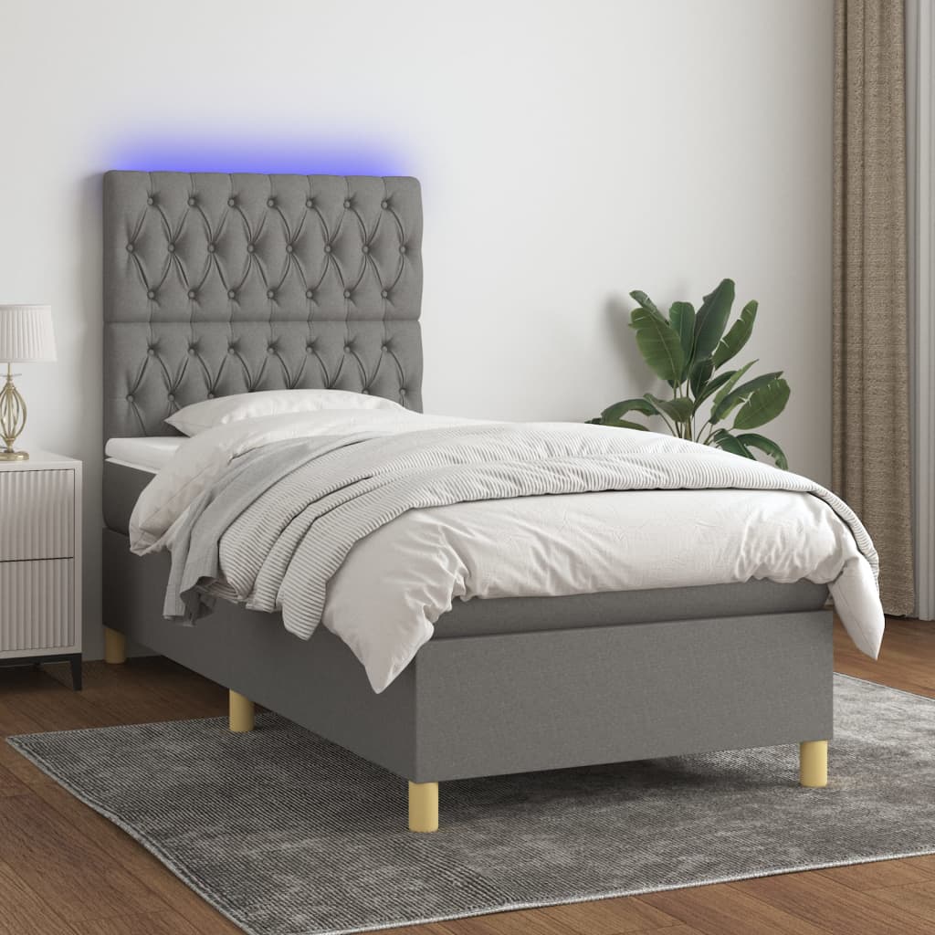 Boxspringbett mit Matratze & LED Dunkelgrau 90x190 cm Stoff