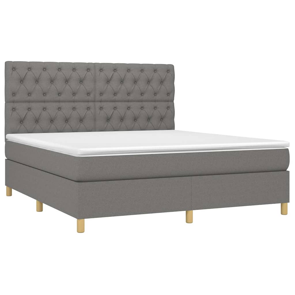 Boxspringbett mit Matratze & LED Dunkelgrau 160x200 cm Stoff