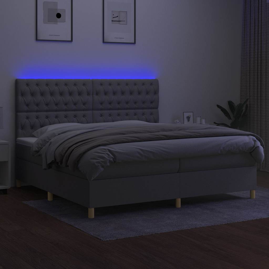 Boxspringbett mit Matratze & LED Hellgrau 200x200 cm Stoff