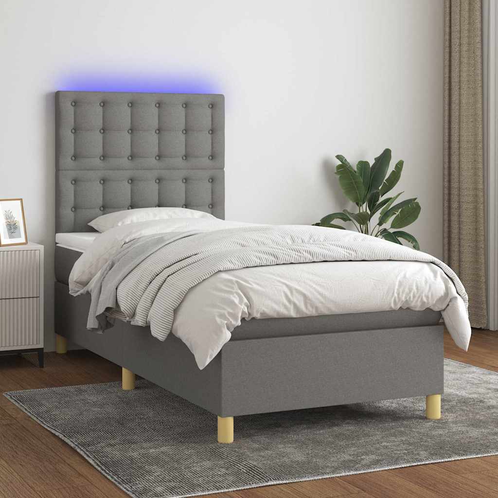 Boxspringbett mit Matratze & LED Dunkelgrau 80x200 cm Stoff