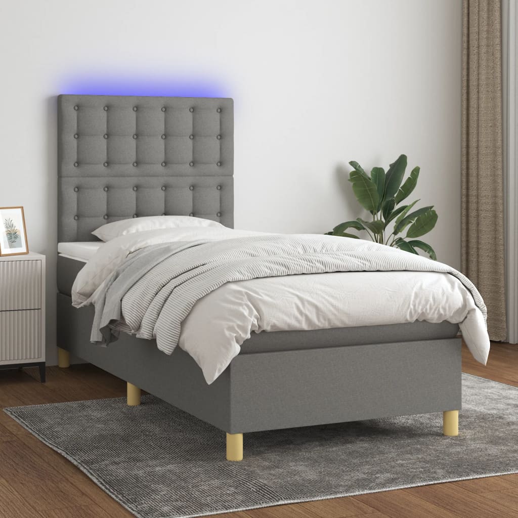 Boxspringbett mit Matratze & LED Dunkelgrau 90x190 cm Stoff
