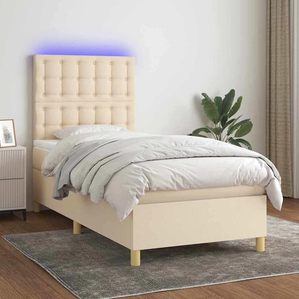 Boxspringbett mit Matratze & LED Creme 100x200 cm Stoff