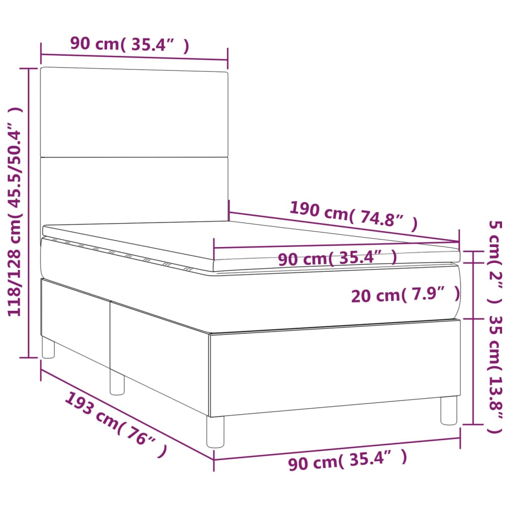 Boxspringbett mit Matratze & LED Schwarz 90x190 cm Kunstleder