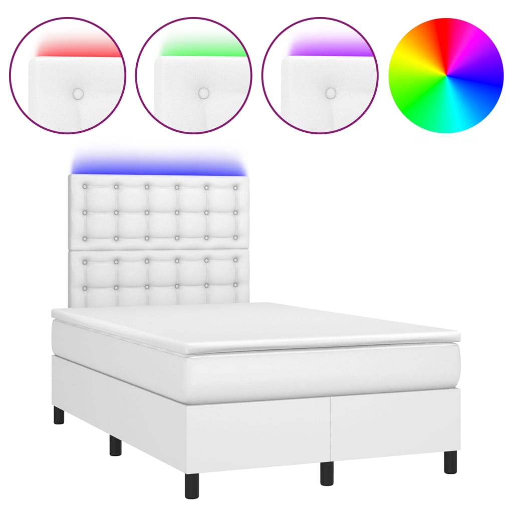 Boxspringbett mit Matratze & LED Weiß 120x200 cm Kunstleder
