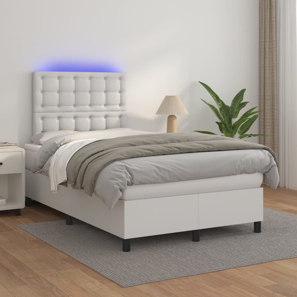 Boxspringbett mit Matratze & LED Weiß 120x200 cm Kunstleder
