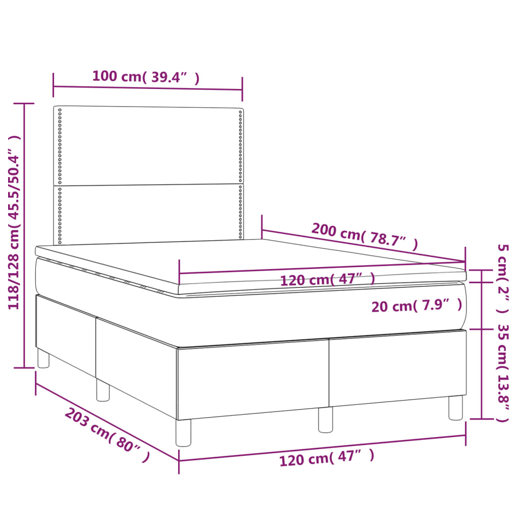 Boxspringbett mit Matratze & LED Schwarz 120x200 cm Samt