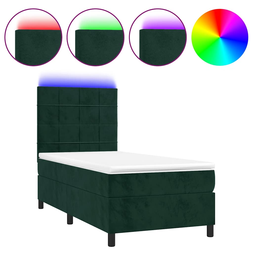 Boxspringbett mit Matratze & LED Dunkelgrün 80x200 cm Samt