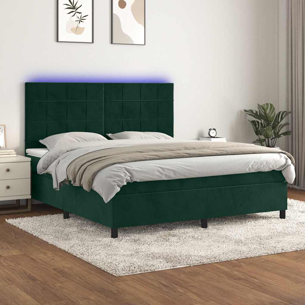 Boxspringbett mit Matratze & LED Dunkelgrün 180x200 cm Samt