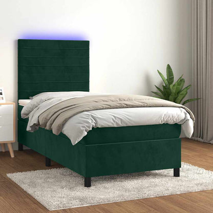 Boxspringbett mit Matratze & LED Dunkelgrün 80x200 cm Samt