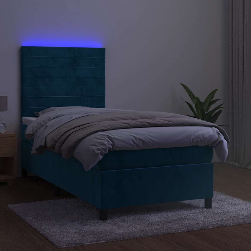 Boxspringbett mit Matratze & LED Dunkelblau 90x190 cm Samt