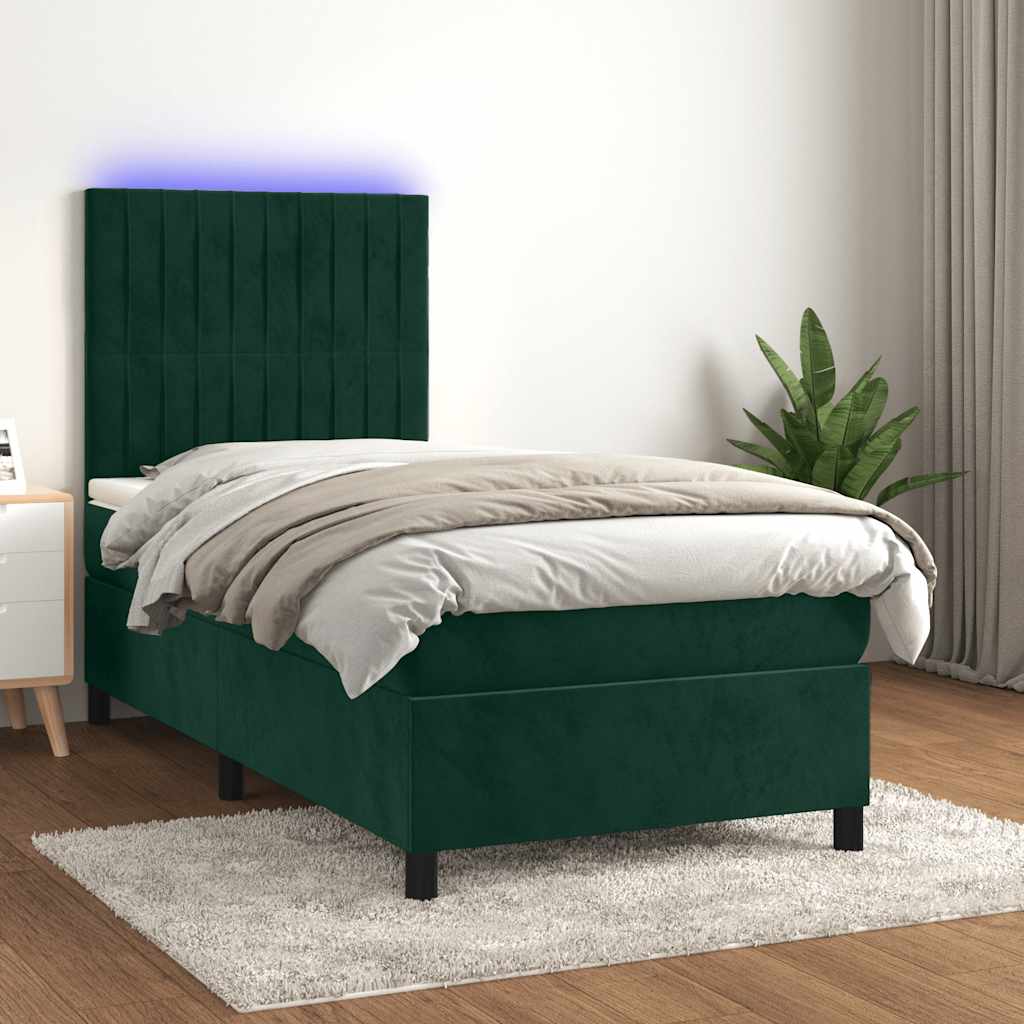 Boxspringbett mit Matratze & LED Dunkelgrün 90x200 cm Samt