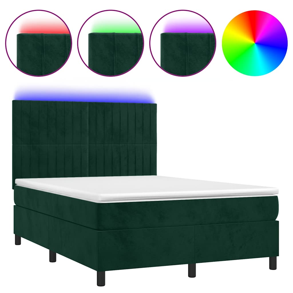 Boxspringbett mit Matratze & LED Dunkelgrün 140x190 cm Samt