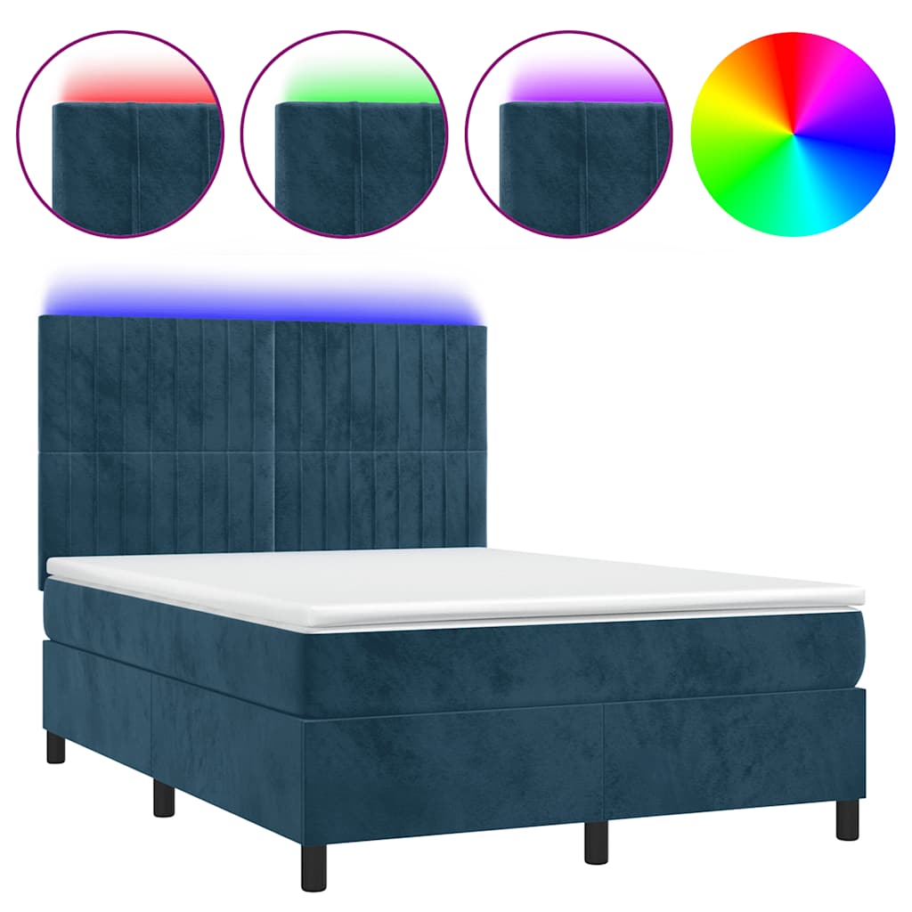 Boxspringbett mit Matratze & LED Dunkelblau 140x200 cm Samt
