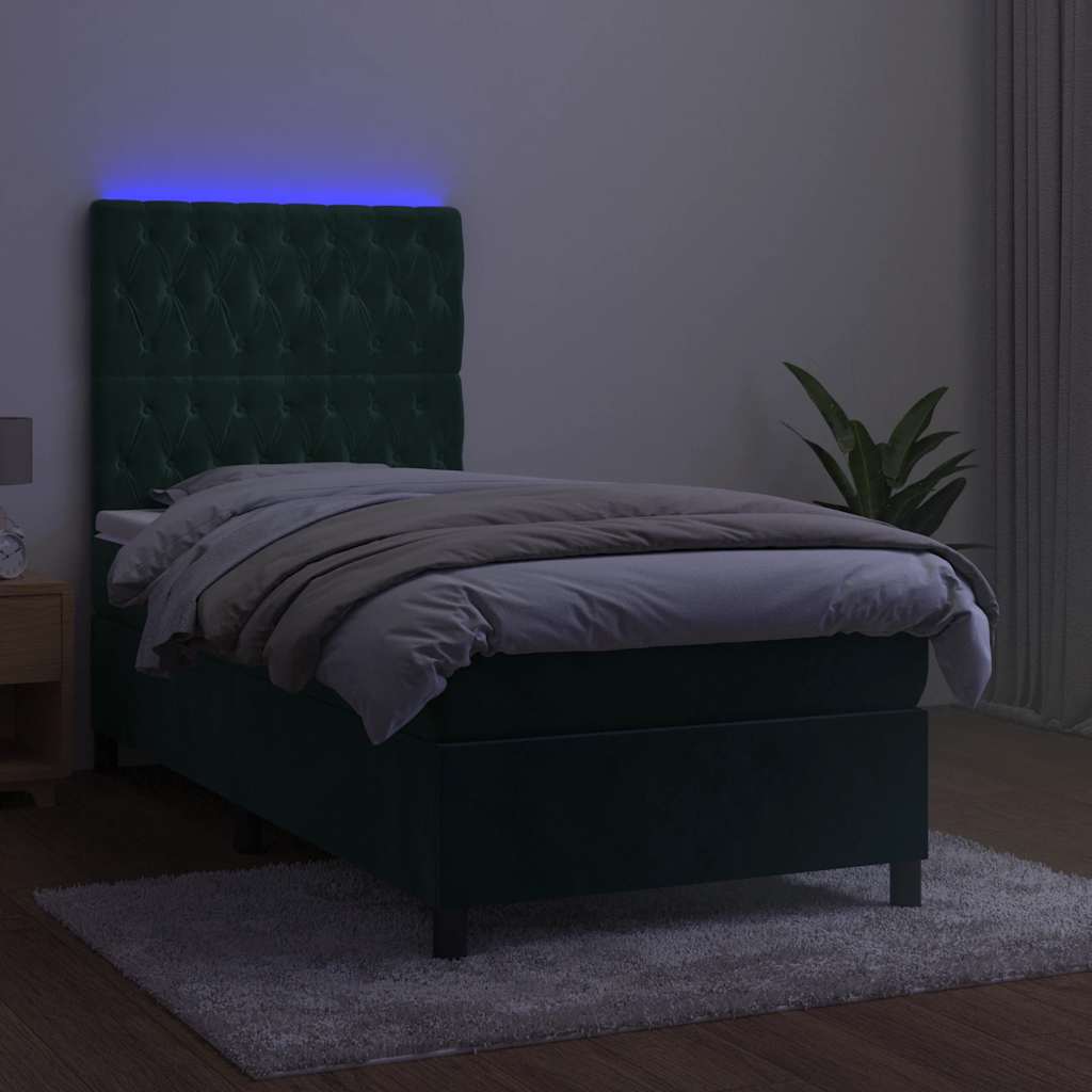 Boxspringbett mit Matratze & LED Dunkelgrün 80x200 cm Samt