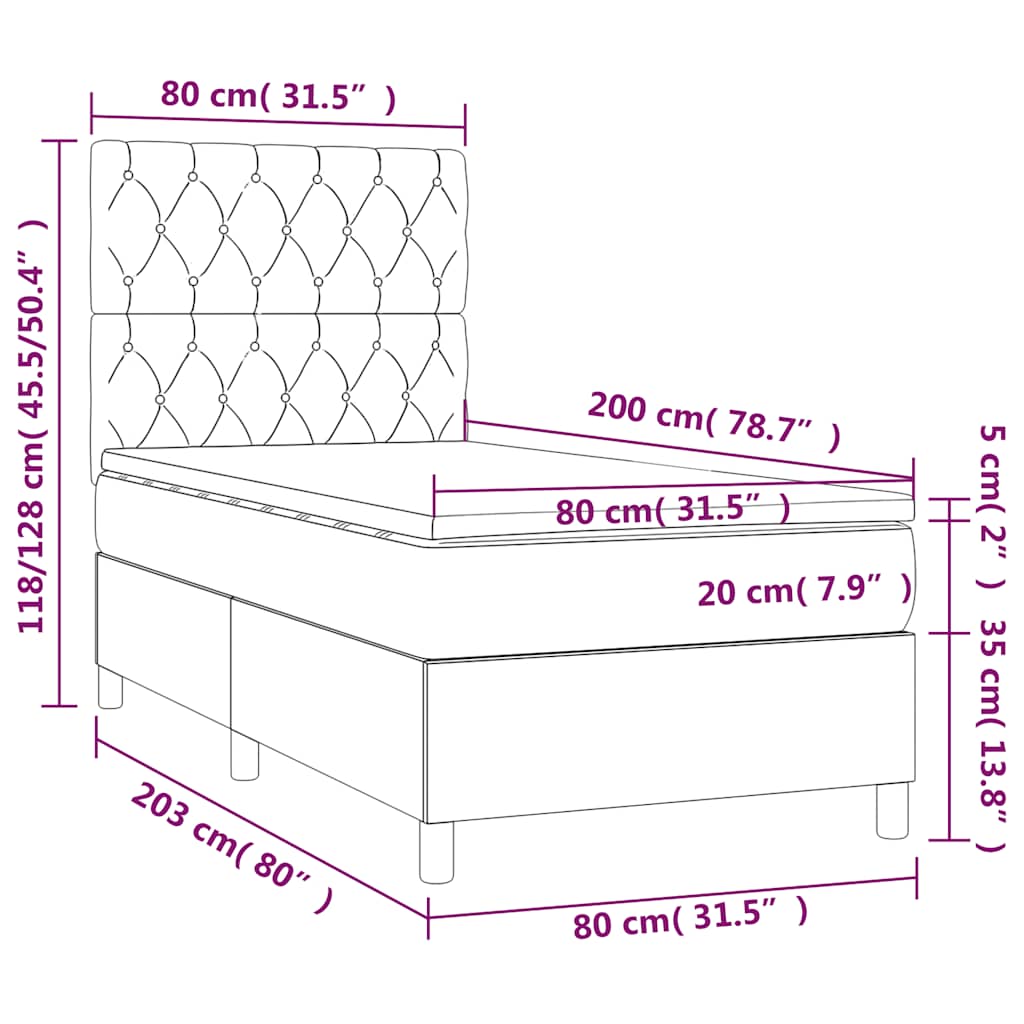Boxspringbett mit Matratze & LED Dunkelblau 80x200 cm Samt