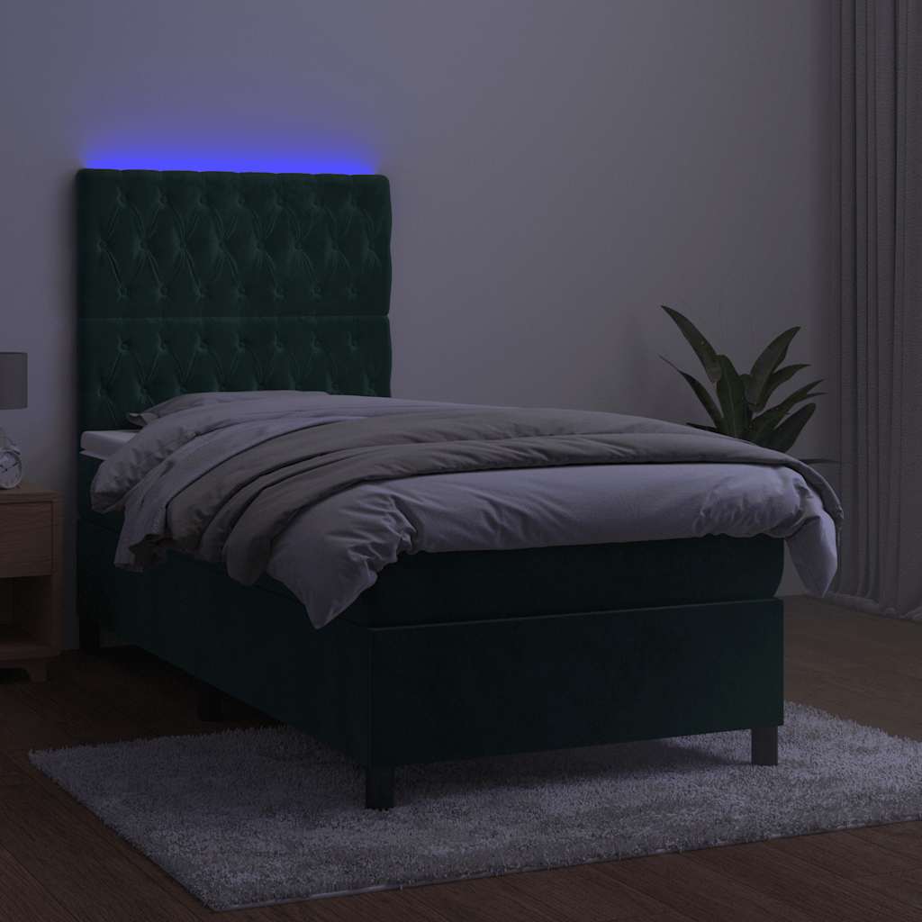 Boxspringbett mit Matratze & LED Dunkelgrün 90x190 cm Samt