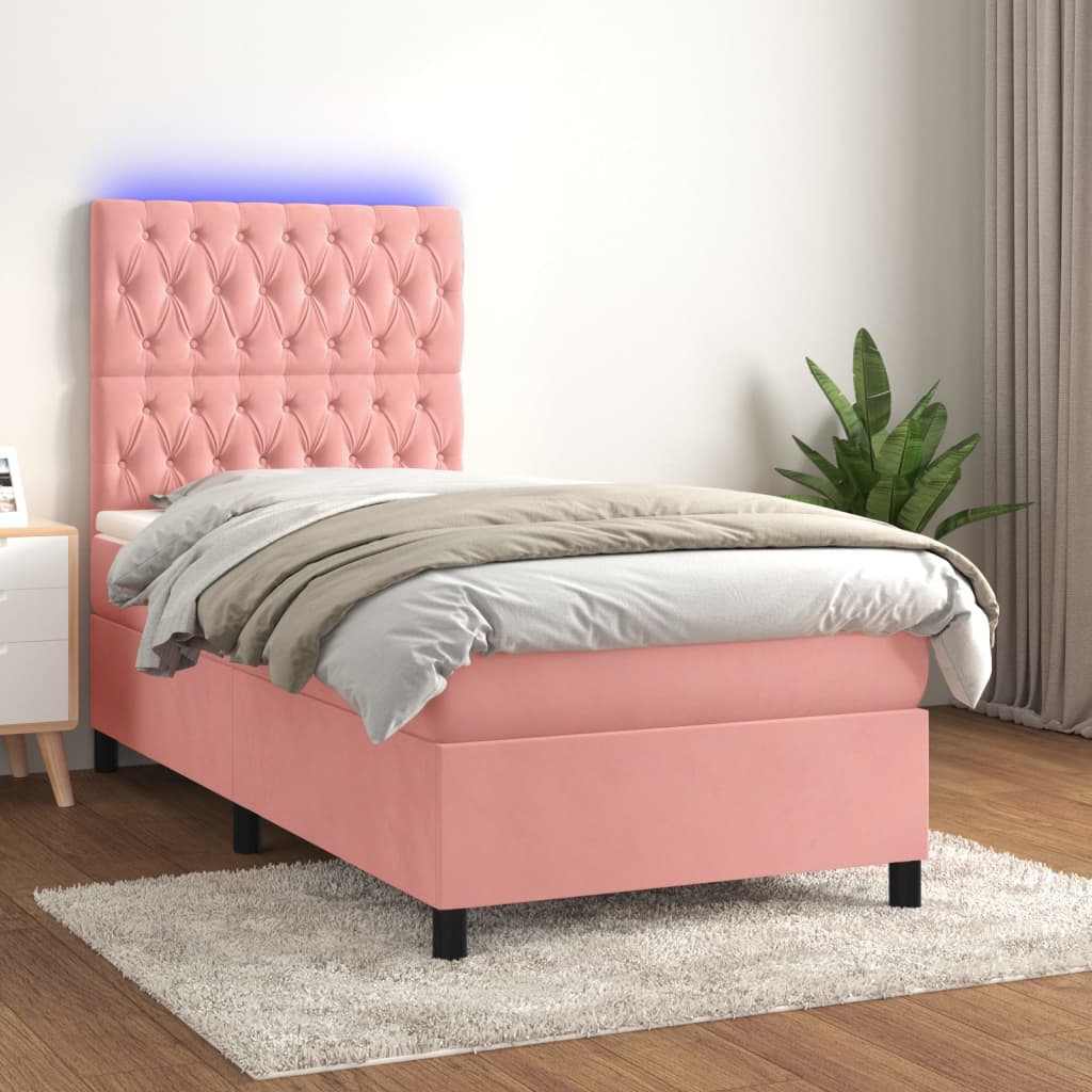 Boxspringbett mit Matratze & LED Rosa 90x190 cm Samt