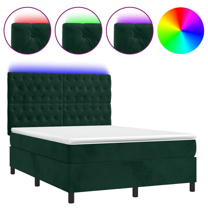 Boxspringbett mit Matratze & LED Dunkelgrün 140x200 cm Samt