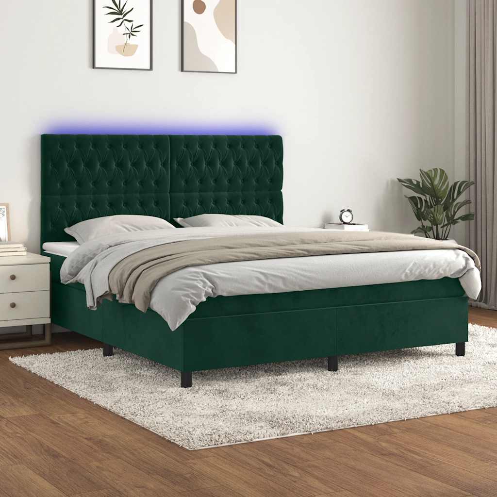 Boxspringbett mit Matratze & LED Dunkelgrün 160x200 cm Samt