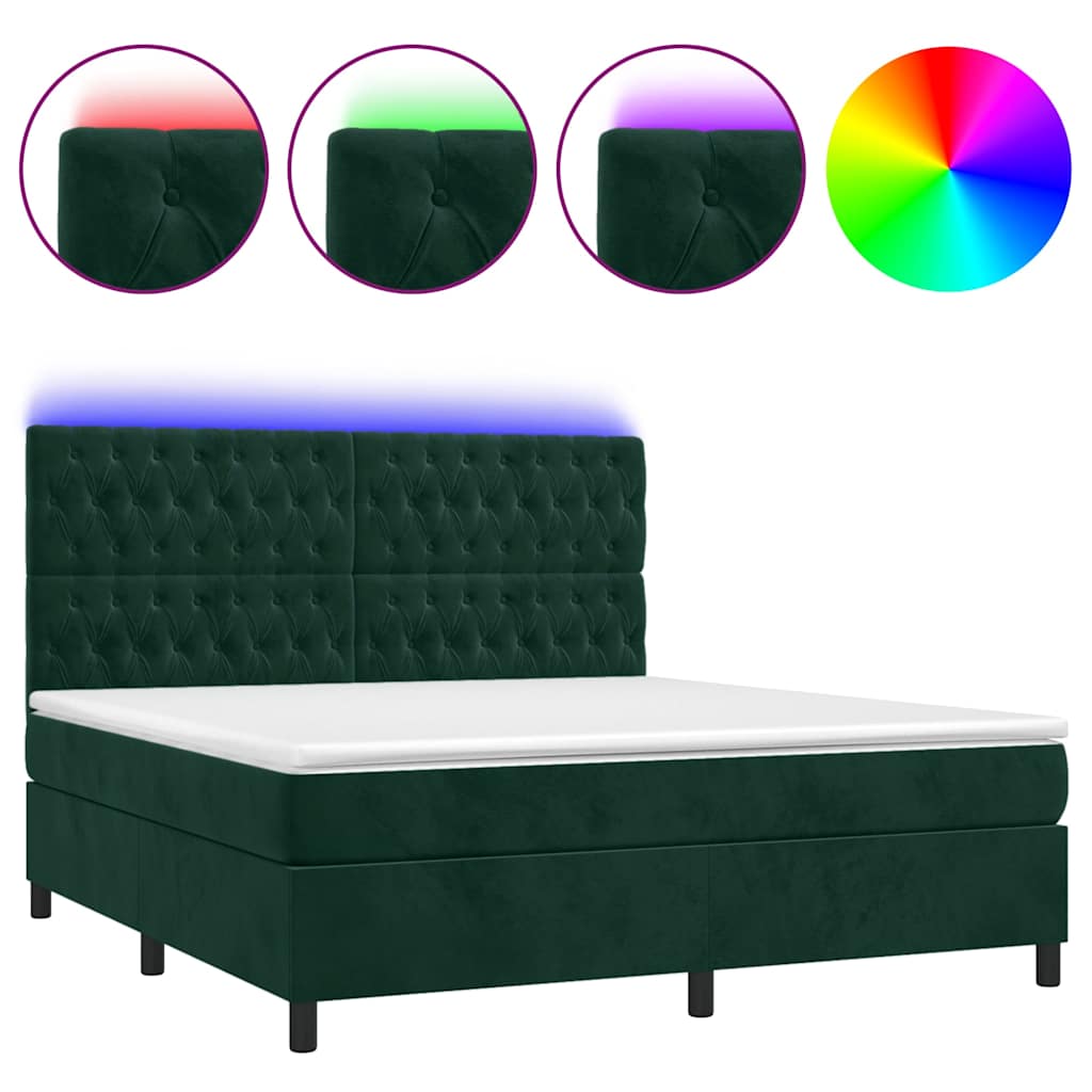 Boxspringbett mit Matratze & LED Dunkelgrün 180x200 cm Samt