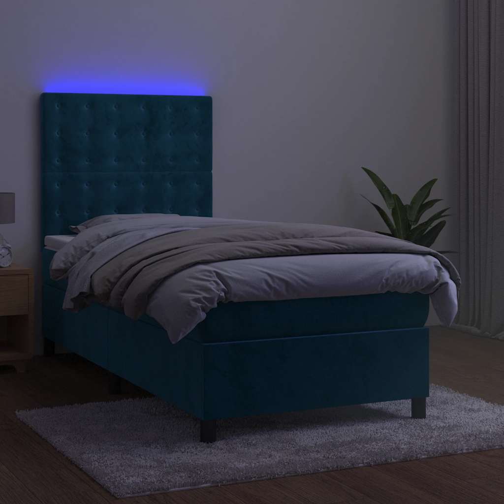 Boxspringbett mit Matratze & LED Dunkelblau 90x200 cm Samt