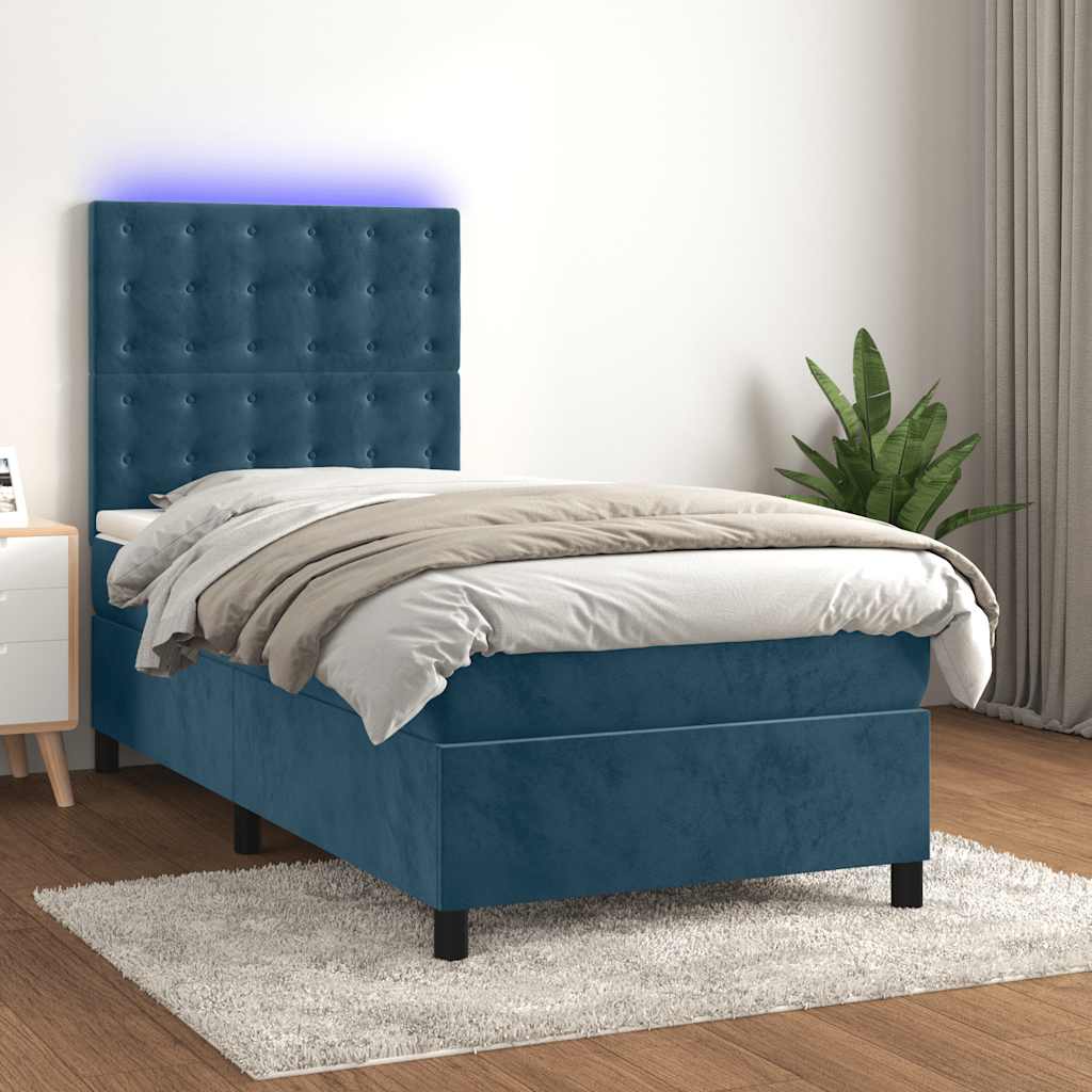 Boxspringbett mit Matratze & LED Dunkelblau 90x200 cm Samt