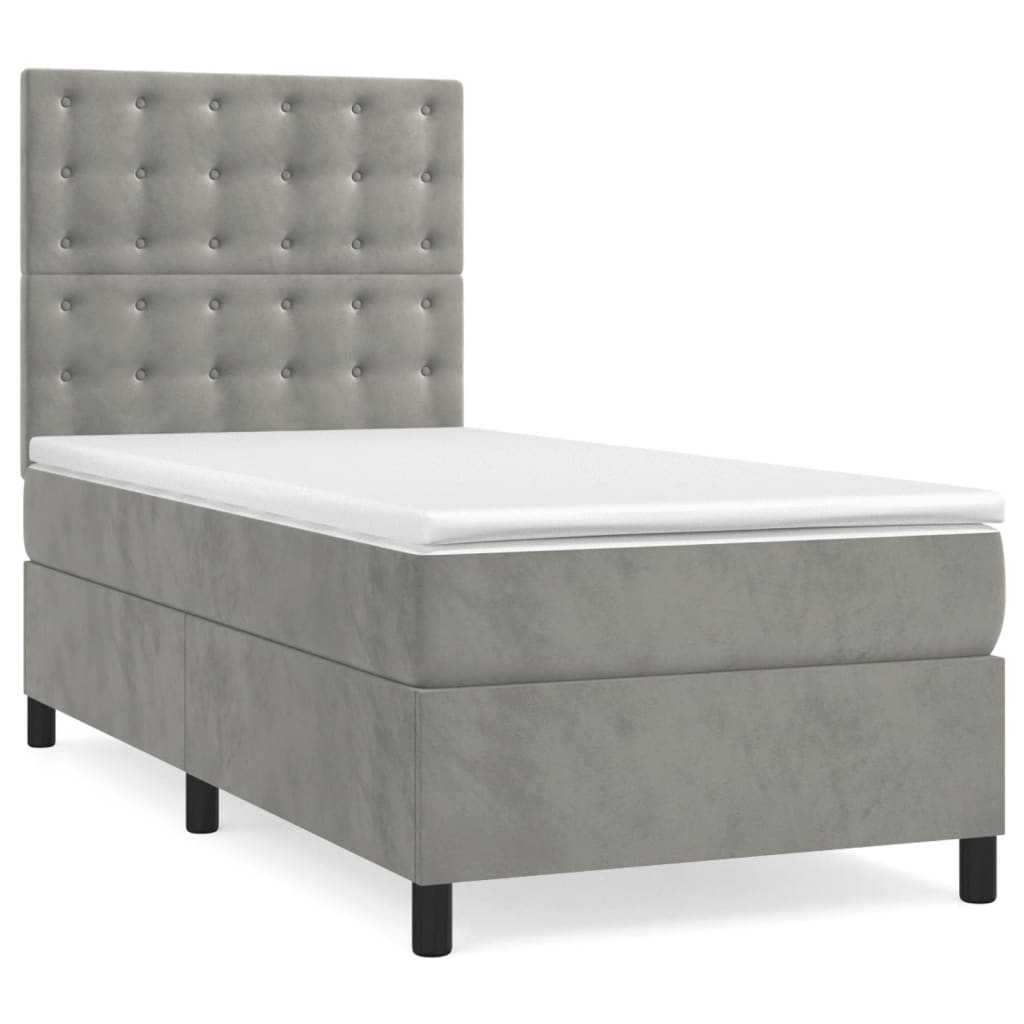 Boxspringbett mit Matratze & LED Hellgrau 100x200 cm Samt