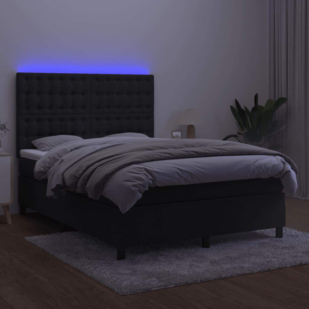 Boxspringbett mit Matratze & LED Schwarz 140x200 cm Samt