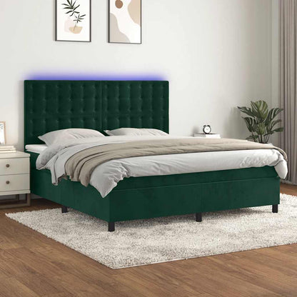 Boxspringbett mit Matratze & LED Dunkelgrün 180x200 cm Samt