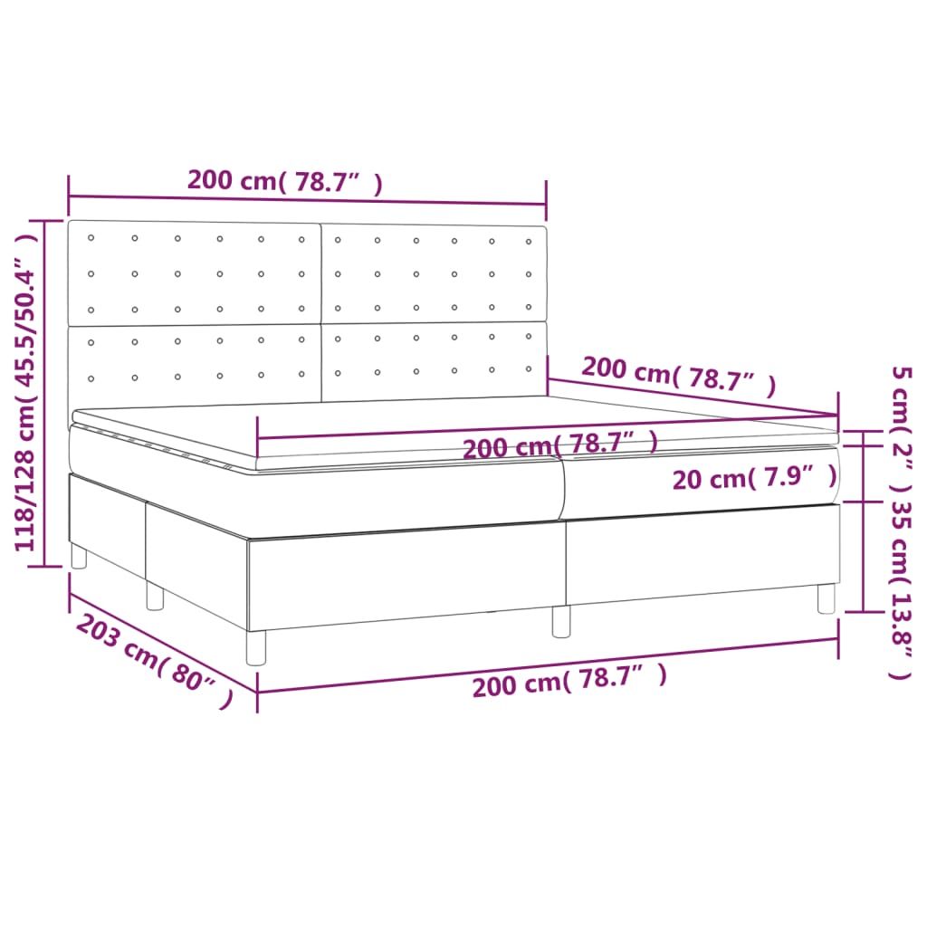 Boxspringbett mit Matratze & LED Dunkelgrau 200x200 cm Samt