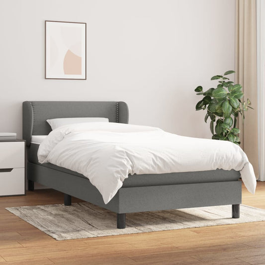 Lit sommier tapissier avec matelas tissu gris foncé 100x200 cm