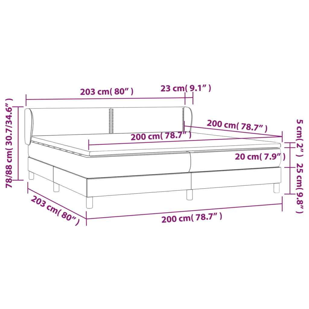 Lit à sommier tapissier avec matelas tissu noir 200x200 cm