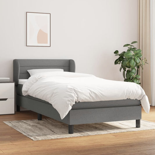 Lit sommier tapissier avec matelas tissu gris foncé 100x200 cm