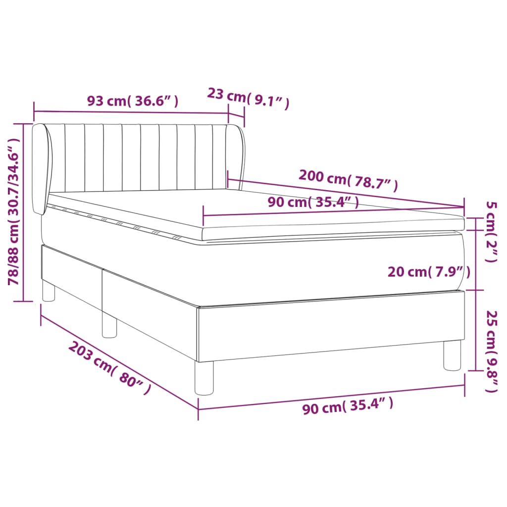 Boxspringbett mit Matratze Creme 90x200 cm Stoff