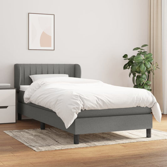 Lit sommier tapissier avec matelas tissu gris foncé 100x200 cm
