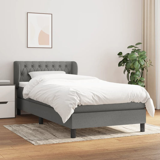 Lit sommier tapissier avec matelas tissu gris foncé 100x200 cm