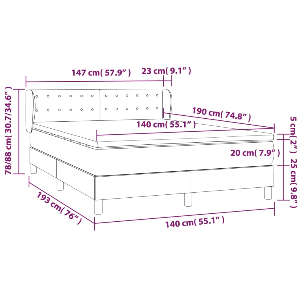 Boxspringbett mit Matratze Schwarz 140x190 cm Stoff