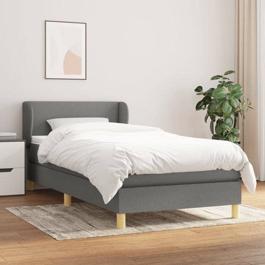 Lit sommier tapissier avec matelas tissu gris foncé 100x200 cm