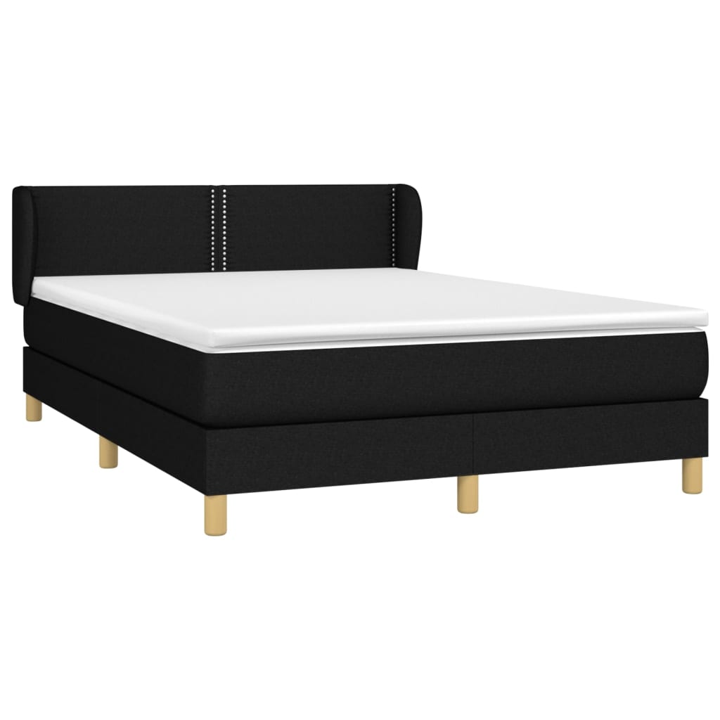 Lit à sommier tapissier avec matelas en tissu noir 140x190 cm