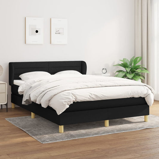 Lit à sommier tapissier avec matelas en tissu noir 140x190 cm