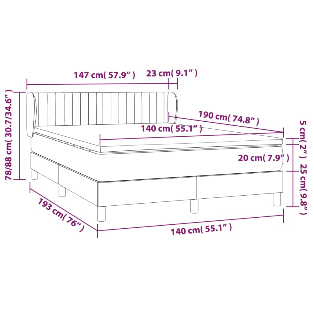 Lit à sommier tapissier avec matelas taupe 140x190 cm tissu