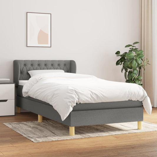 Lit sommier tapissier avec matelas tissu gris foncé 100x200 cm