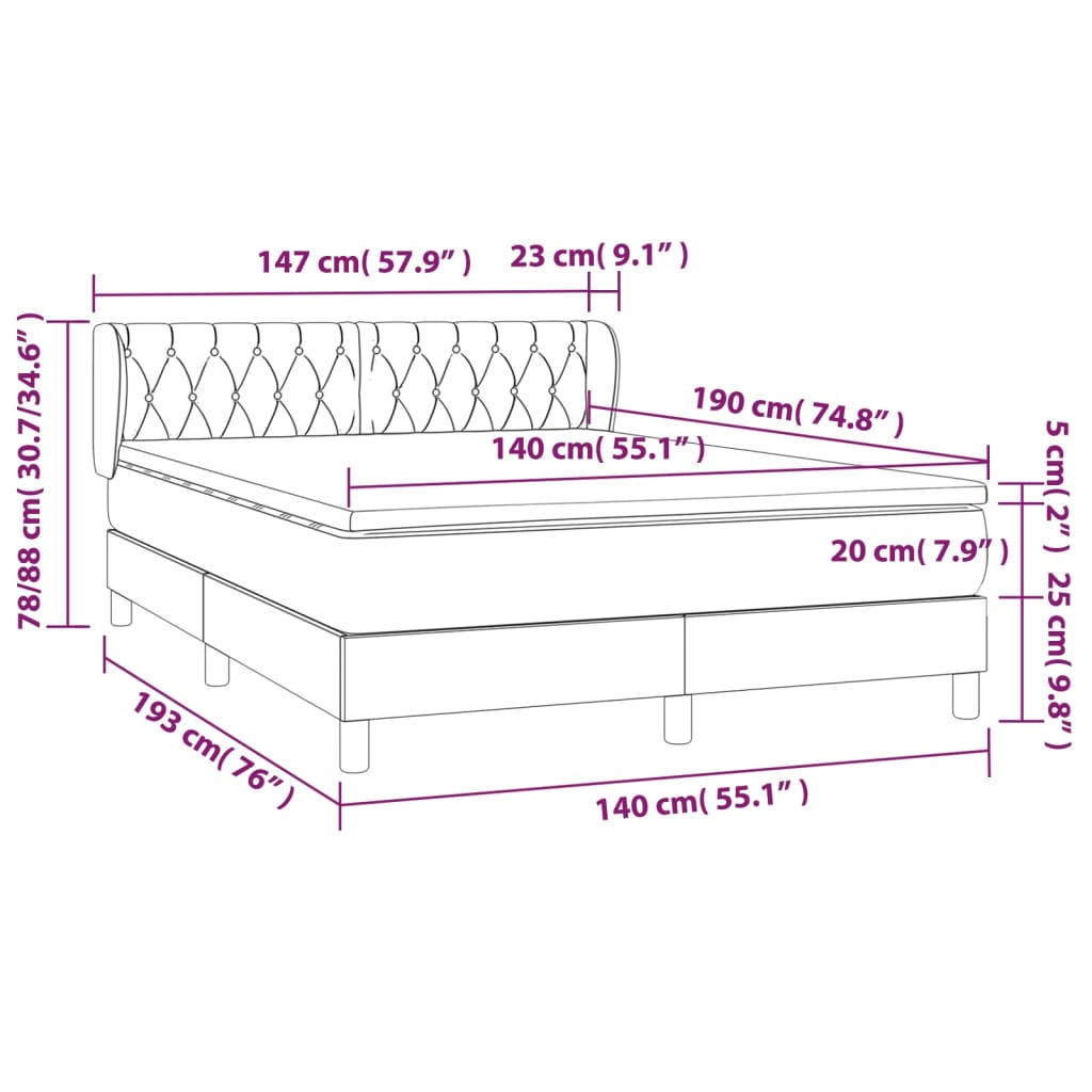 Lit à sommier tapissier avec matelas taupe 140x190 cm tissu