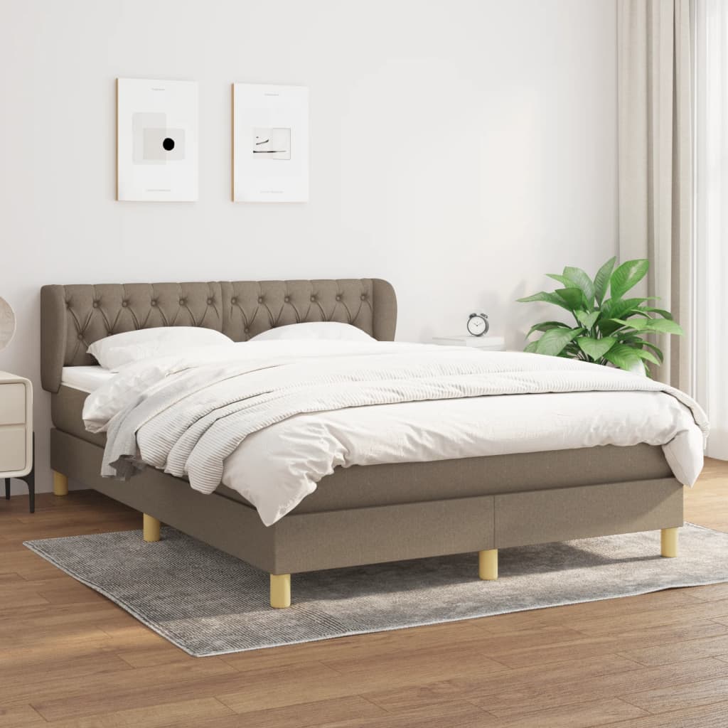 Lit à sommier tapissier avec matelas taupe 140x190 cm tissu