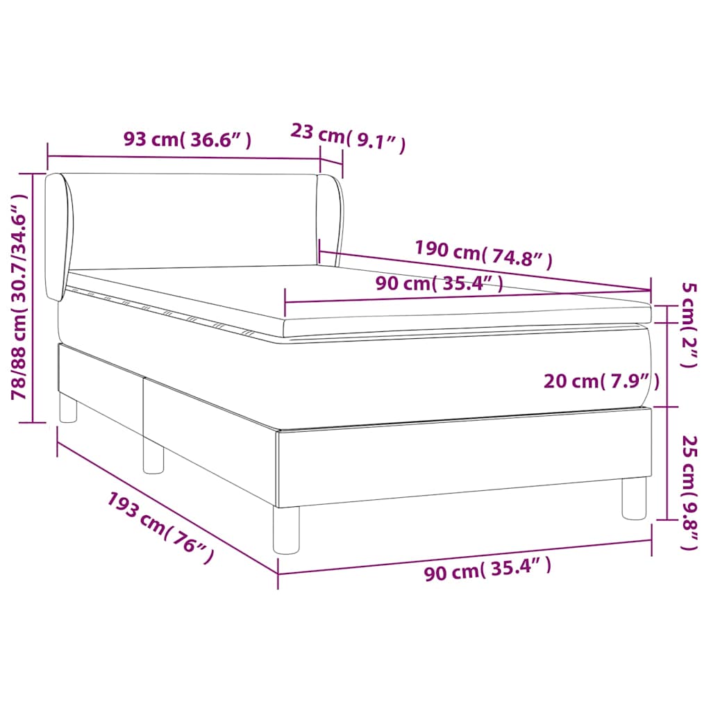 Boxspringbett mit Matratze Dunkelblau 90x190 cm Samt