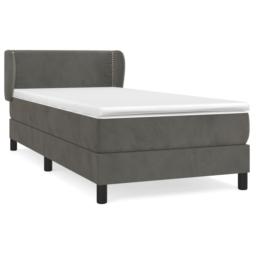 Sommier tapissier avec matelas gris foncé 100x200 cm velours