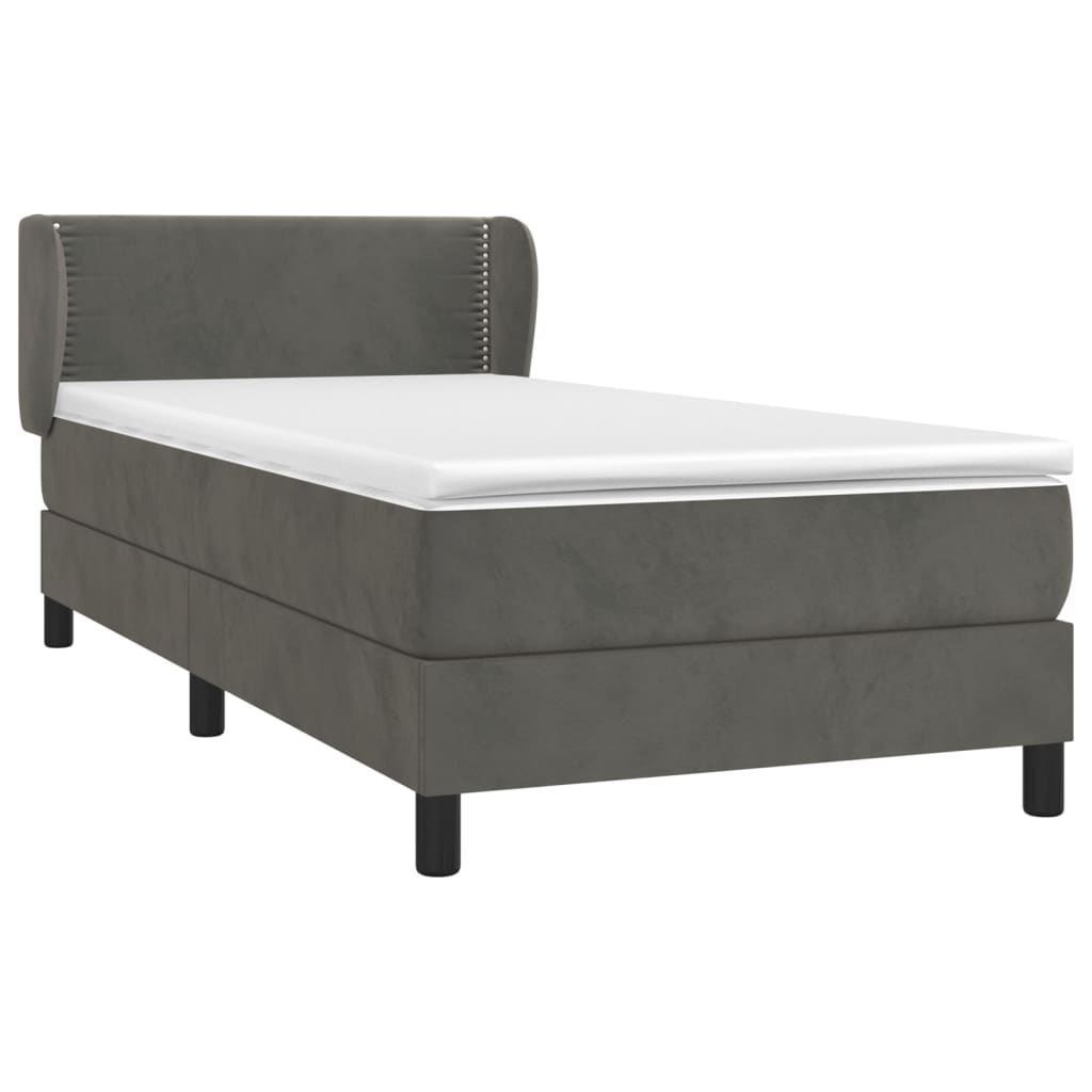 Sommier tapissier avec matelas gris foncé 100x200 cm velours