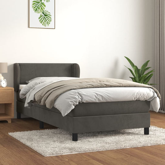 Sommier tapissier avec matelas gris foncé 100x200 cm velours