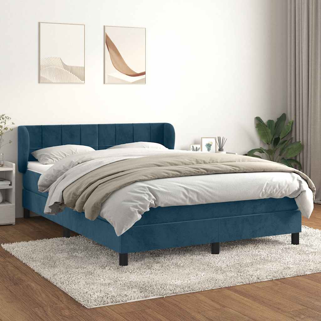 Boxspringbett mit Matratze Dunkelblau 140x200 cm Samt